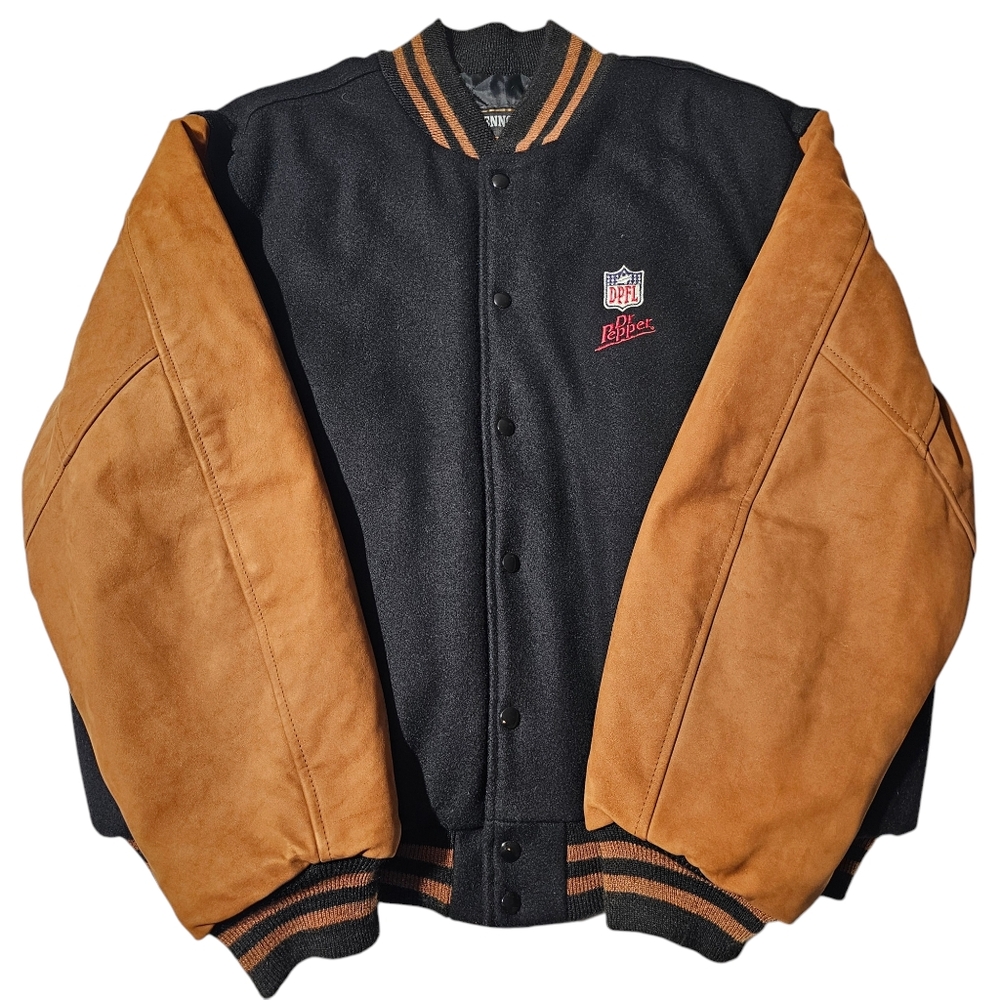 Rennoc Classic Dr. Pepper NFL Wool / Suede Bomber Jacket Mens XL Quilted Liner - Picture 7 of 14